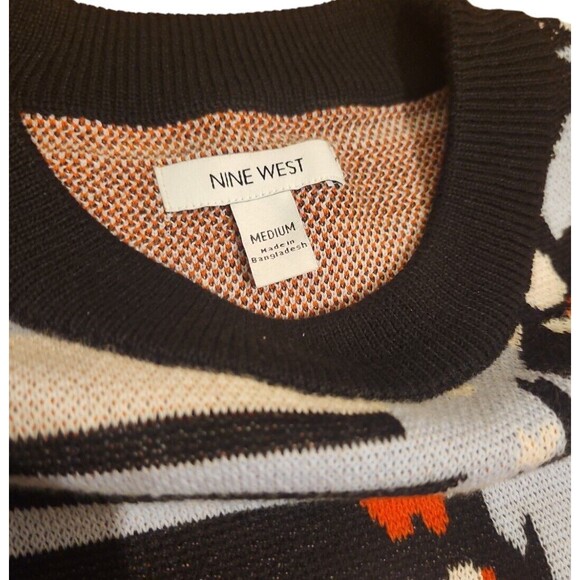 Nine West Sweater Womens Medium Artsy Floral Stripe Stretch Knit Cotton Crewneck - Picture 9 of 10